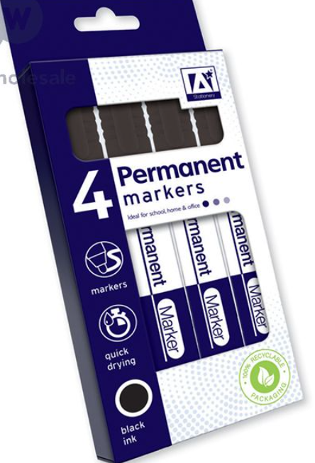 Black Permanent Markers x 4 Pack
