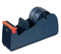 Blue tape dispenser with red handle on a white background